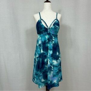 Spaghetti Strap Blue and Green Tie-Dye Summer Dress